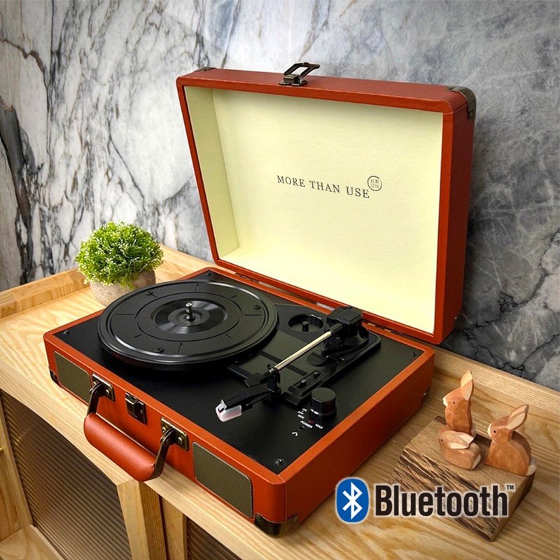[Useless Daily] Vinyl Record Player Bluetooth Function Retro Brown Built-in Horn Vinyl Player - ลำโพง - หนังเทียม สีนำ้ตาล