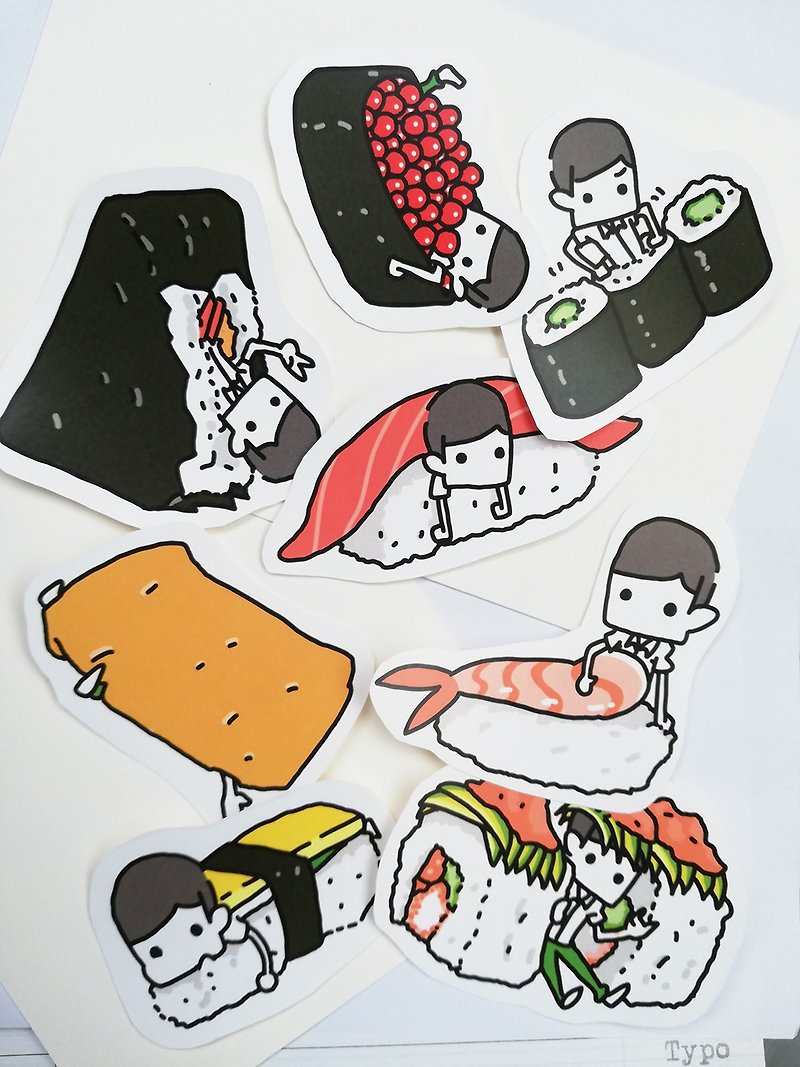 壽司系列 | 防水貼紙 - 貼紙 - 紙 白色