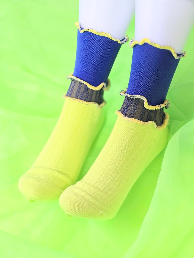 Blue x Yellow Colorful Mellow Socks, Flashy Socks, Unique, Size 22.5-25, Women's Socks - Socks - Other Materials Blue