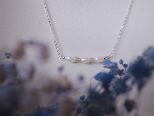 ChloMi 【項鍊】925 純銀 珍珠項鍊 米型珍珠 葡萄石 微笑項鍊