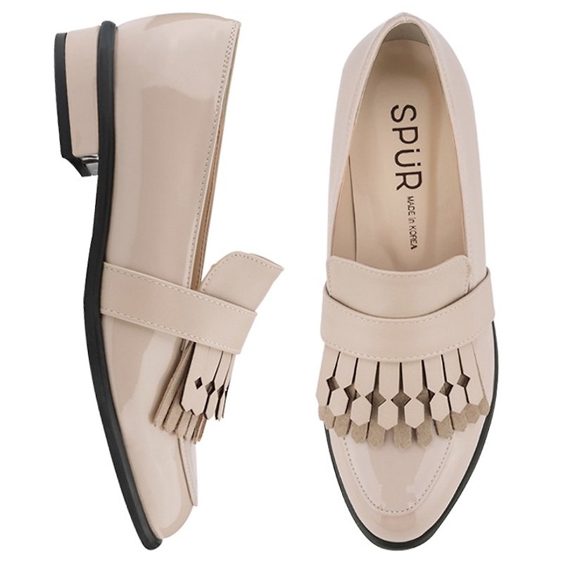 SPUR DIAMOND CUT FRINGE LOAFER LS7059 BEIGE - Women's Oxford Shoes - Genuine Leather 