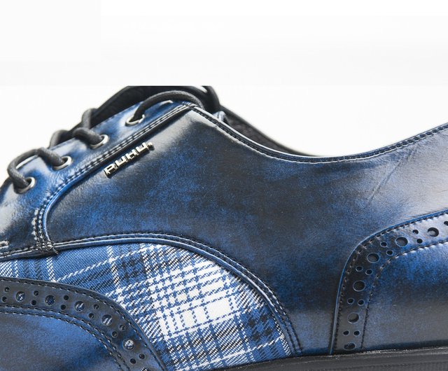 ネイビー チェック柄 レザー ローファー 1000002225_10.jpg