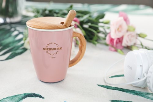 SIEGWERK 【SIEGWERK】德國櫸木不鏽鋼琺瑯馬克杯300ml 時尚粉