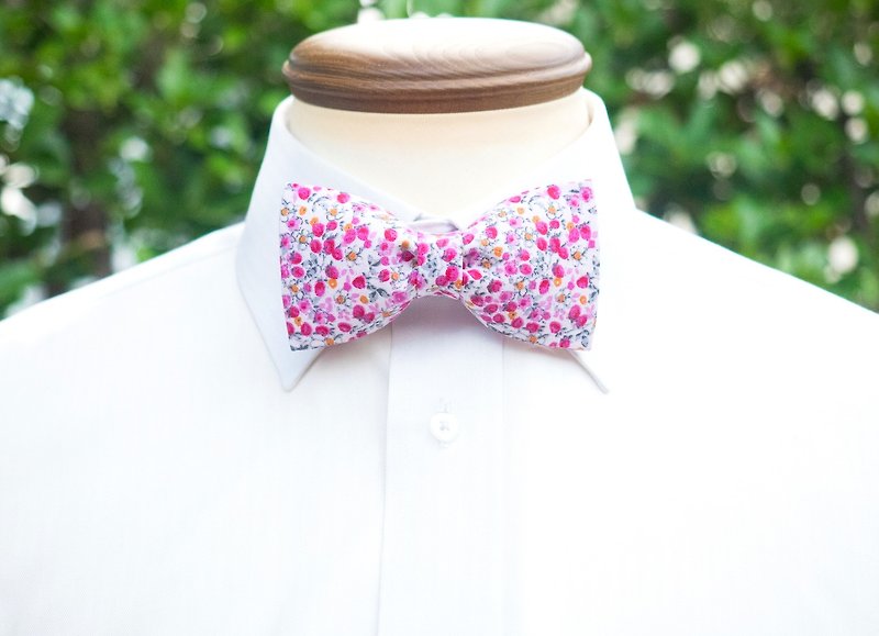 TATAN ピンクの小花柄蝶ネクタイ - 領帶/領帶夾 - 棉．麻 粉紅色
