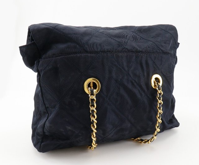 美品✨プラダ チェーンショルダーバッグ キルティング ナイロン レザー 金 濃紺 美品 PRADA プラダ チェーンショルダーバッグ ナイロン