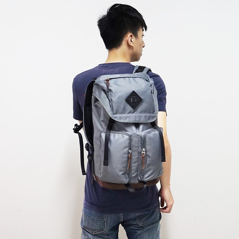 Argali 香港品牌 Premium 高級啡色皮革 後背包 防水舒適 真皮 旅行包 Backpack 淺灰綠色 - 背囊/背包 - 其他材質 綠色