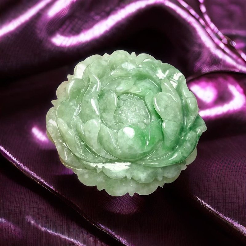 飄綠花翡翠牡丹花 | 天然緬甸玉A貨翡翠 | 送禮 - 項鍊 - 玉石 綠色
