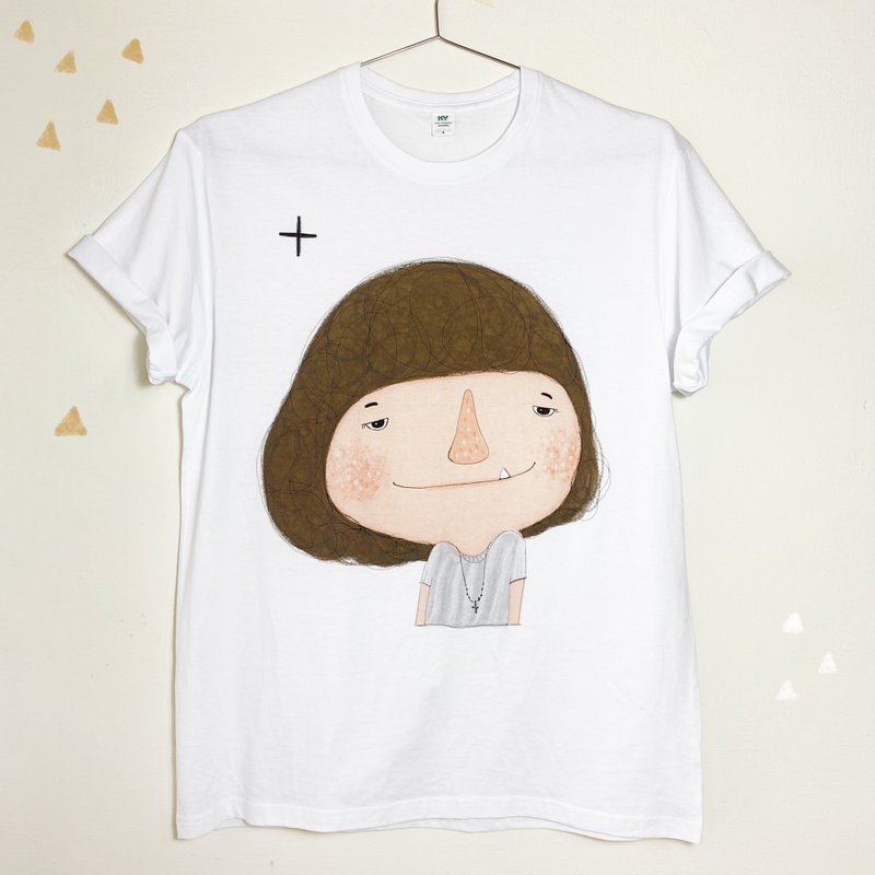 棉質短袖T-Shirt 白色 Dolly(朵力)說 這是什麼鬼? - 女 T 恤 - 棉．麻 白色