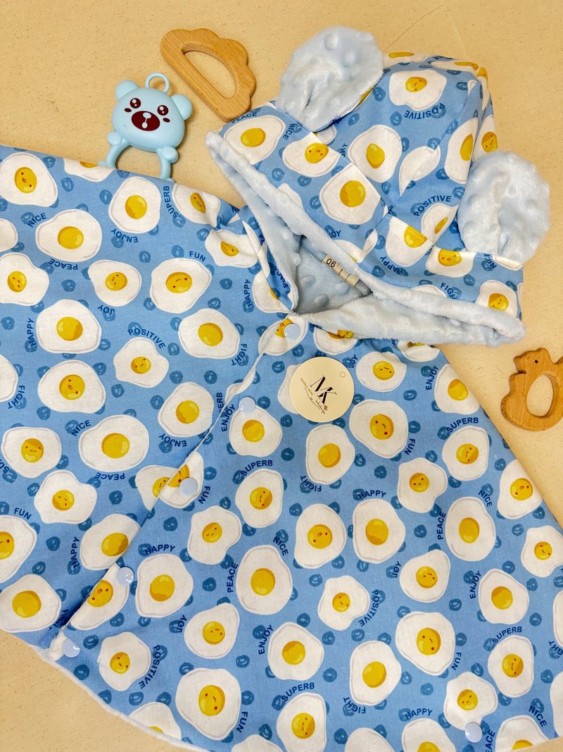 快樂煎蛋派對 Sunny Egg Party Cloak 手作斗篷 彌月禮盒 - 男/女童外套 - 棉．麻 藍色