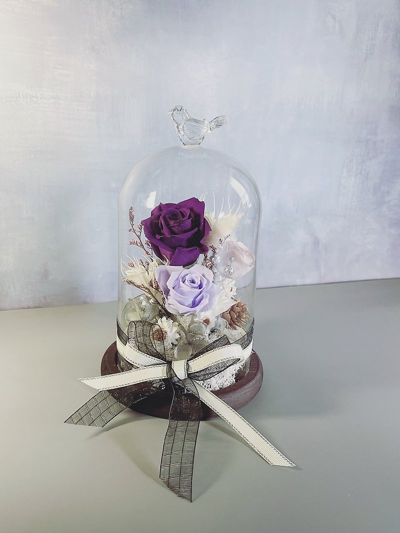 永生花-浪漫紫 不凋花 玫瑰 夜燈 玻璃罩 生日送禮 情人節禮物 - 乾花/永生花 - 植物．花 