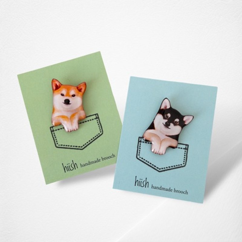 Shiba Inu pocket brooch (red Shiba/black Shiba) - เข็มกลัด - พลาสติก 