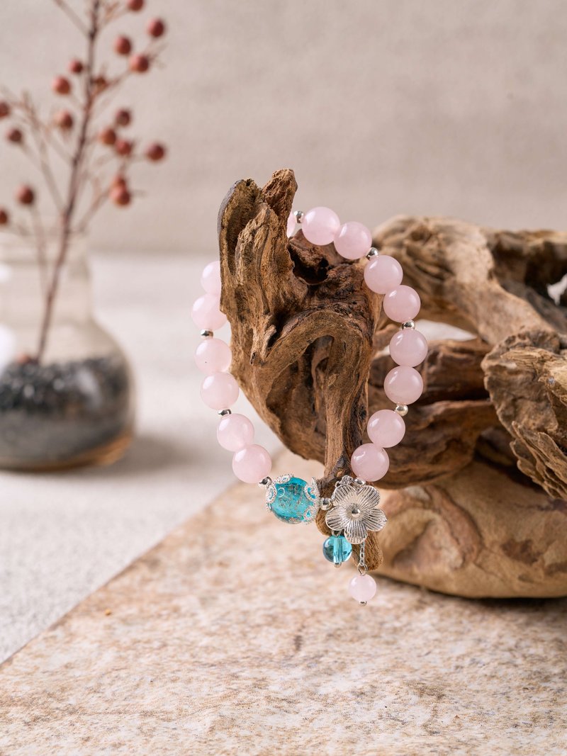 Pure 925 Sterling Silver Flower Language Powder Crystal Aromatherapy Essential Oil Bracelet - Bracelets - Crystal Pink