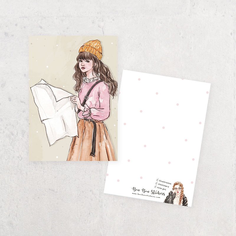 Illustration postcard - map girl - การ์ด/โปสการ์ด - กระดาษ 