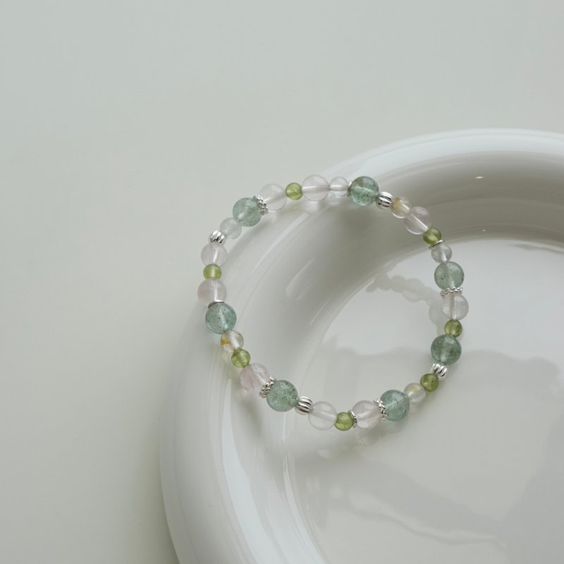 pink charlotte/green strawberry crystal peridot pink quartz Stone/customized crystal bracelet - Bracelets - Crystal Green