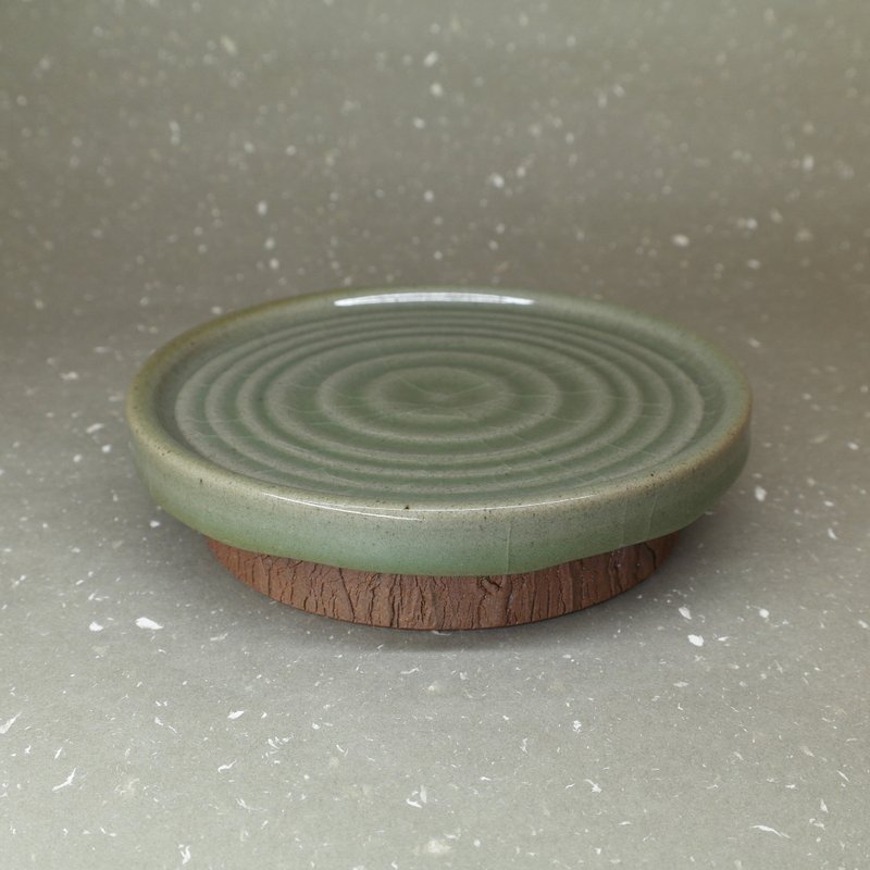 青瓷水紋 壺承 壺托 高腳盤 手作陶器 茶道具 - 茶壺/茶杯/茶具 - 陶 