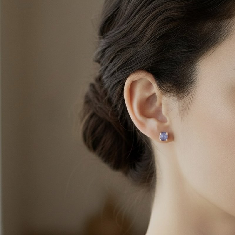 ll 4mm Tanzanite ll 925 Sterling Silver Stud Earrings, Tanzanite Earrings, a pair ER-00014 - Earrings & Clip-ons - Semi-Precious Stones Purple