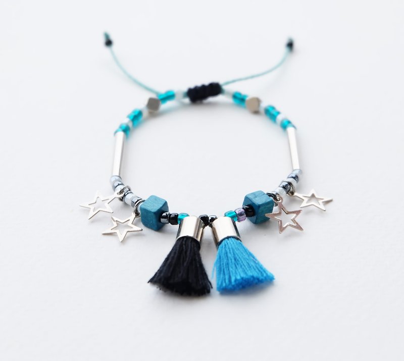 Blue black tassel star string bracelet  - สร้อยข้อมือ - วัสดุอื่นๆ สีน้ำเงิน