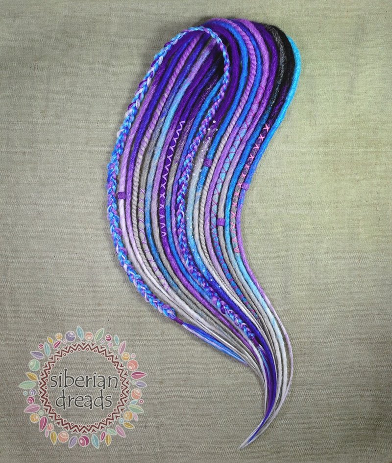 10DE Accent Dreadlocks / Blue Purple Crochet smooth dreads / Clip-in hair - 髮夾/髮圈 - 其他材質 藍色
