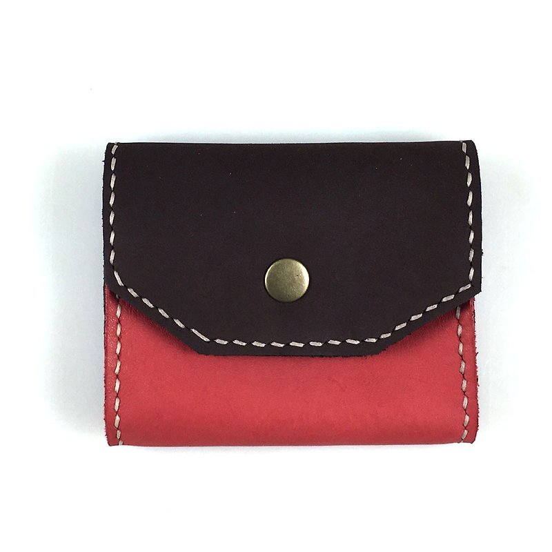 [U6.JP6 handmade leather] - pink leather hand sewn leather imports of natural handmade stitched leather purse / card holder / card holder / Universal package. - Coin Purses - Genuine Leather Pink