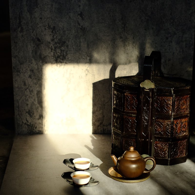 【日本古美術】古竹籐編 茶箱 提籃 茶籠 提籠 - 茶壺/茶杯/茶具 - 竹 