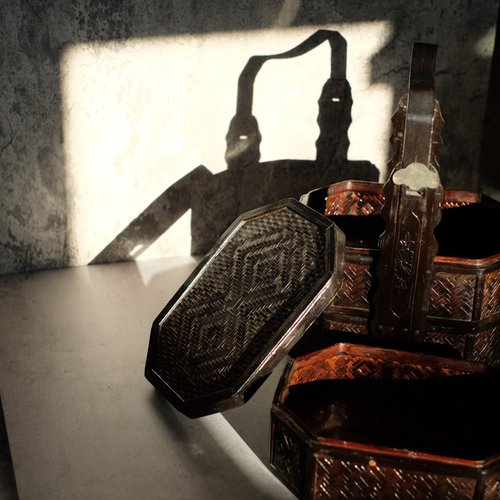 日本古美術】古竹籐編茶箱提籃茶籠提籠天然薌沉香檀香茶器香道具｜茶壺