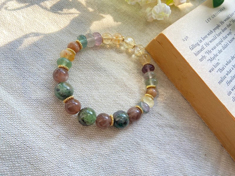 Powerful Wealth Attraction: Tsavorite / Phantom Quartz / Fluorite / Citrine Natural Stone Bracelet - Bracelets - Crystal Brown