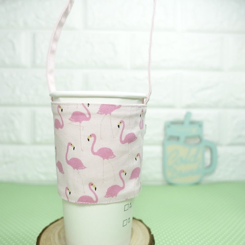 Pink Flamingo Eco Drink Bag - Beverage Holders & Bags - Cotton & Hemp Pink