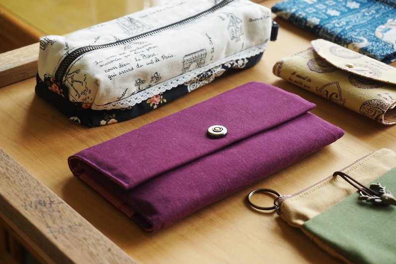 女 聖誕禮物 手工長夾 - 錢包 - 紫色 - 長短皮夾/錢包 - 棉．麻 紫色