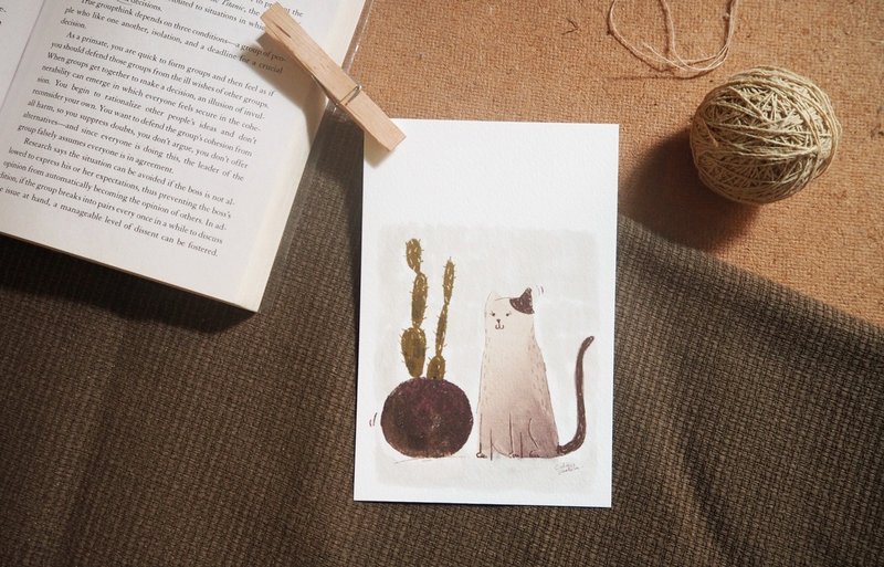 Postcard cat cactus - 卡片/明信片 - 紙 白色