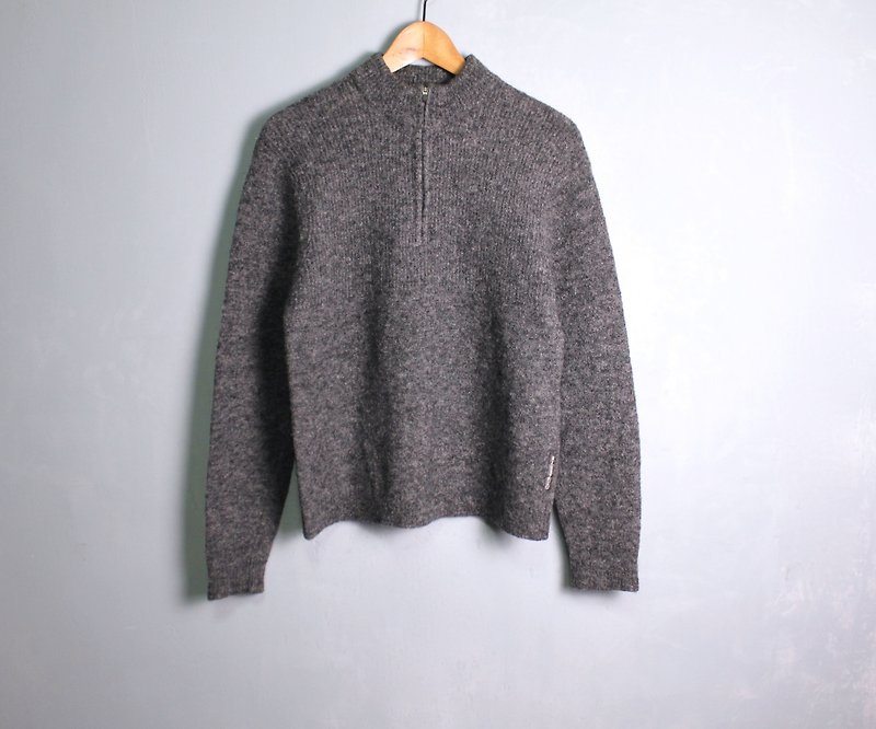 FOAK vintage plain gray zipper turtleneck wool sweater - สเวตเตอร์ผู้หญิง - ขนแกะ 