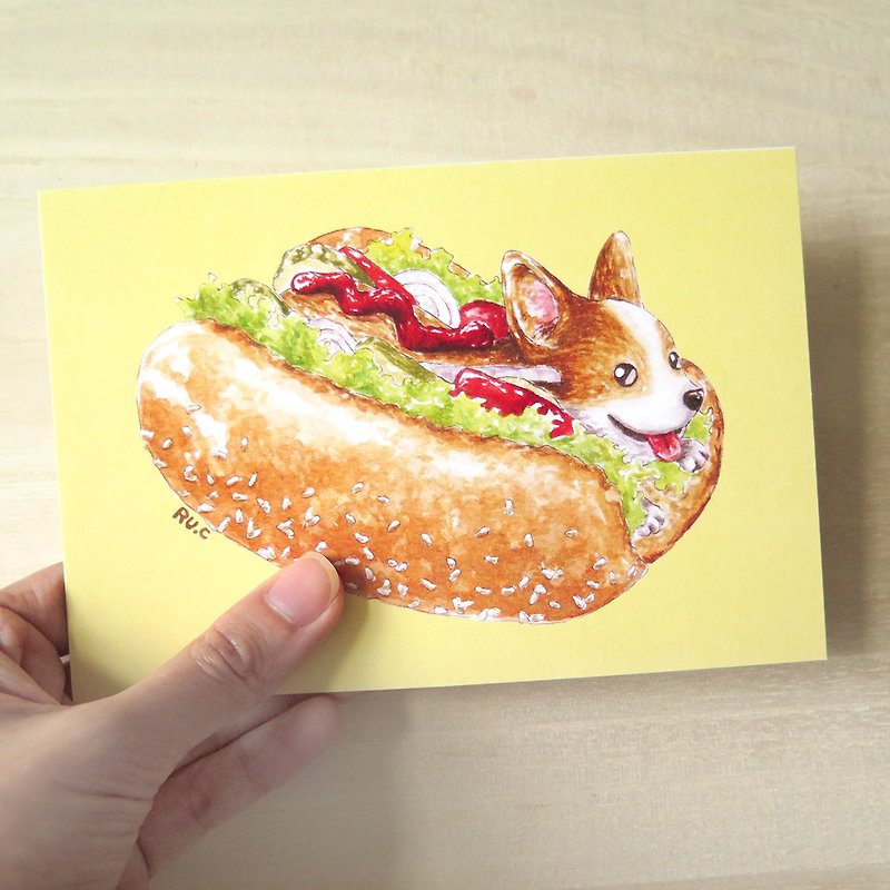 Dog Hot Dog Geji Postcard - การ์ด/โปสการ์ด - กระดาษ สีเหลือง