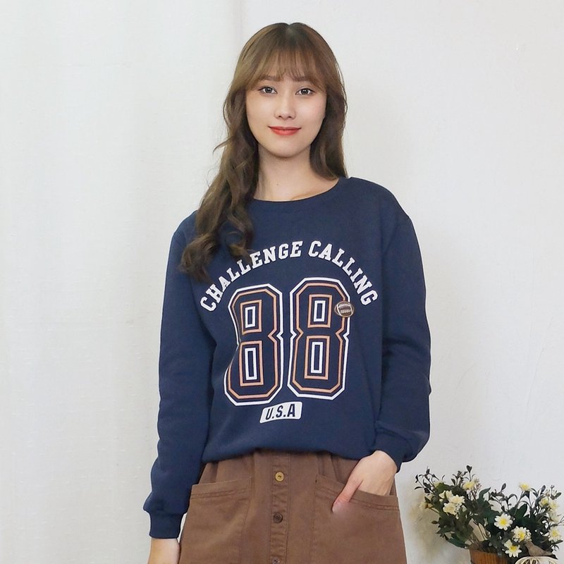 Hana Mokuba sports style printed brushed inner casual college T - เสื้อฮู้ด - วัสดุอื่นๆ 