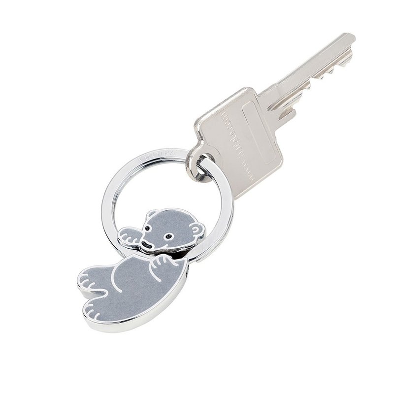 【客製化雷刻】北極熊寶寶鑰匙圈(絨毛觸感) - 鑰匙圈/鑰匙包 - 其他金屬 灰色