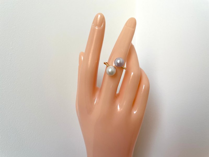 Double bead natural freshwater pearl S925 Silver ring - แหวนทั่วไป - ไข่มุก หลากหลายสี