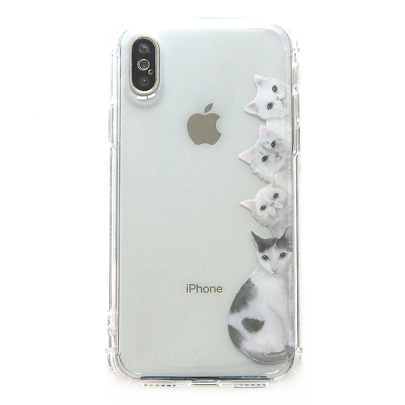 4 white cat - mobile phone case | TPU Phone case anti-drop air pressure shell | can add word design - Phone Cases - Rubber Transparent