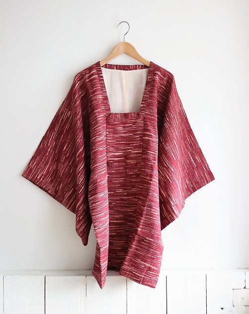 REreburn 日本製和風紋理布紫紅色挺版古著羽織道行和服外套
