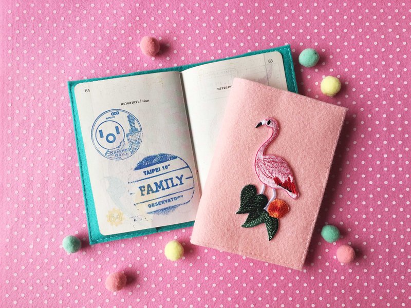 Summer, flamingo, cactus iron-on patch passport cover - Passport Holders & Cases - Other Materials Pink