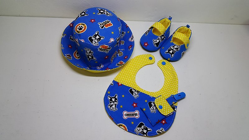 Law bucket Rhapsody births ceremony Baby Shoes + bibs + hat + talismans pocket clip (sky blue) - Baby Gift Sets - Cotton & Hemp Multicolor