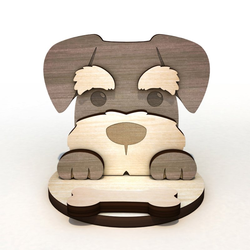 Chairman Schnauzer's mobile phone/tablet holder/business card holder + memo clip, custom lettering, gift exchange - Phone Stands & Dust Plugs - Wood Brown