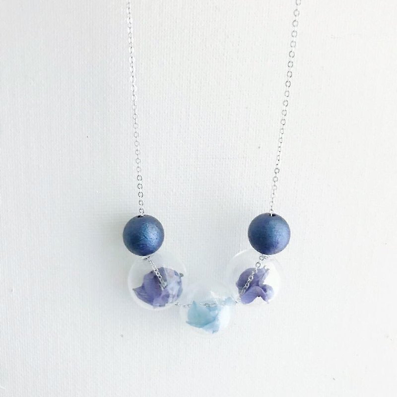 Preserved Flower Planet Ball Royal Blue Necklace Birthday Wedding Bridesmaid gift - Chokers - Glass Blue