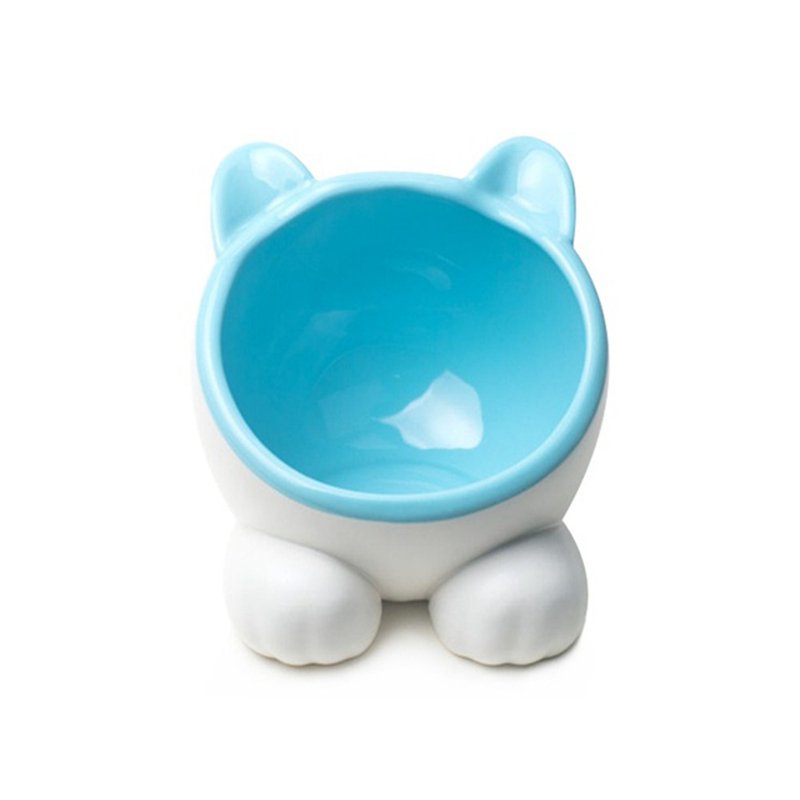 ViviPet 大頭貓造型水碗-藍 - 寵物碗/碗架 - 瓷 藍色