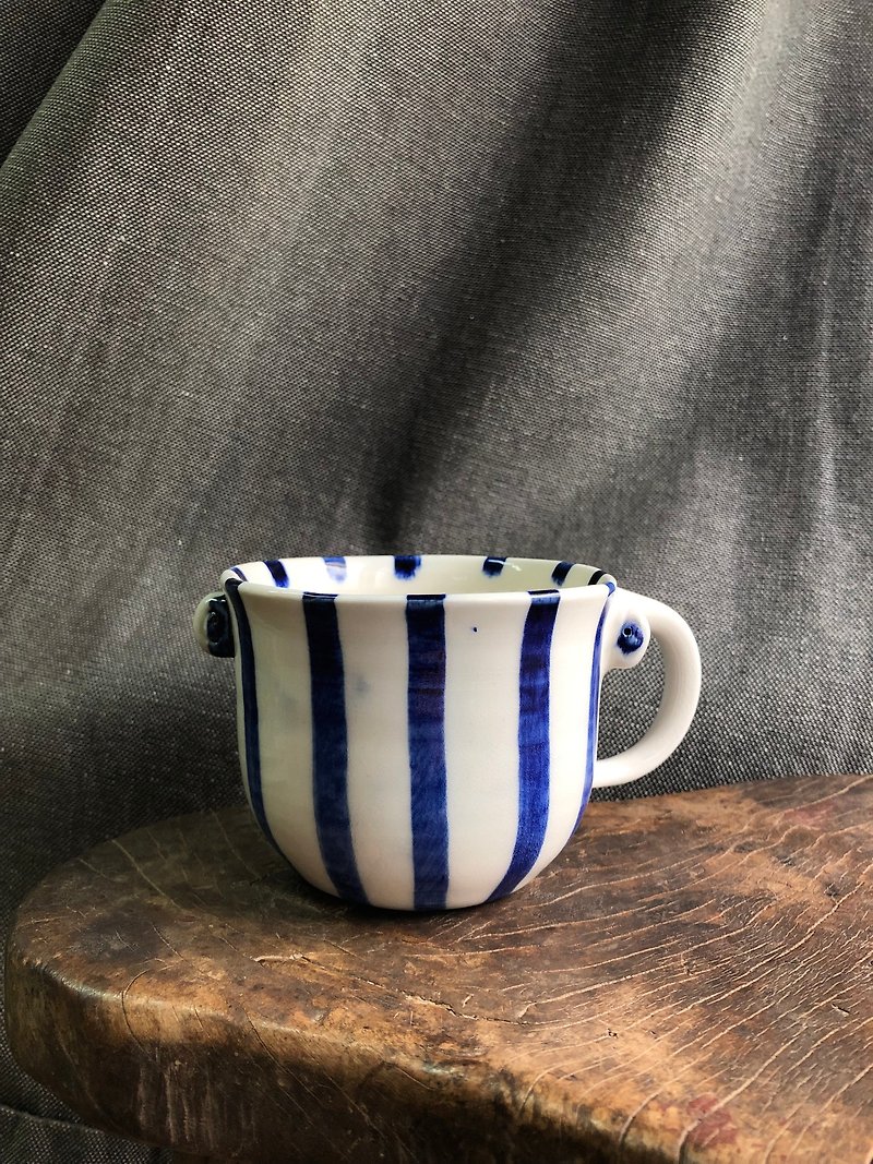 Kuwado Straight Grain Blue Mug - Cups - Porcelain 