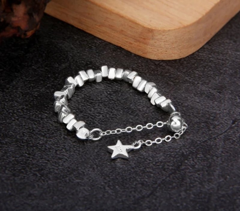 Adjustable Elastic Rope Silver Bits Rings for Girls Lovely Long Chains Tassels - 戒指 - 純銀 銀色
