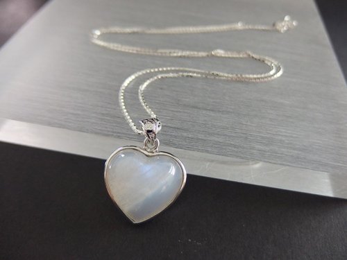 Natural Blue Moonstone Heart Shaped Silver Pendant Moonstone Silver Pendant