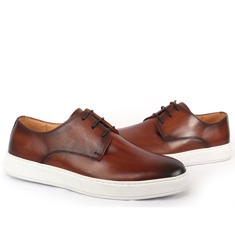 หนังแท้ รองเท้าลำลองผู้ชาย สีนำ้ตาล - sixlips plain leather casual shoes