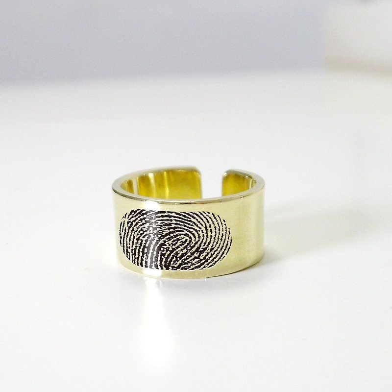 Minimalist Happiness Fingerprint Bronze Ring 1cm - แหวนคู่ - โลหะ สีทอง