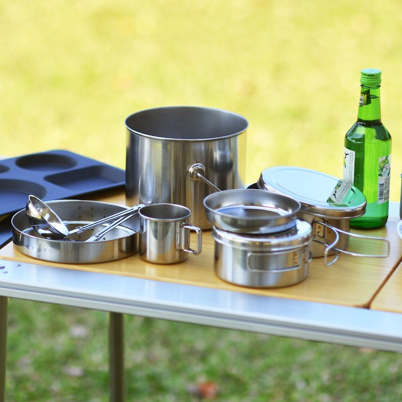 Japanese Kosan Metal Japanese-made Stainless Steel Pots, Bowls, Cups and Plates Universal Luxury 8-Piece Set (with Frying Spoon & Ladle) - กล่องข้าว - สแตนเลส 