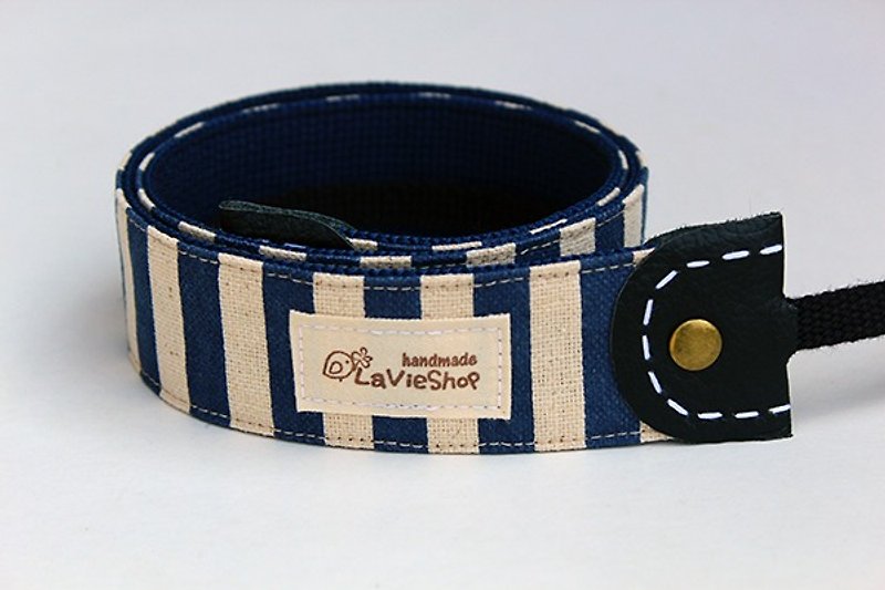 Freshing  Stripe  (Blue) 38mm Handmade Camera strap GF/NEX/DLSR/M43 Customizable - กล้อง - ผ้าฝ้าย/ผ้าลินิน สีน้ำเงิน