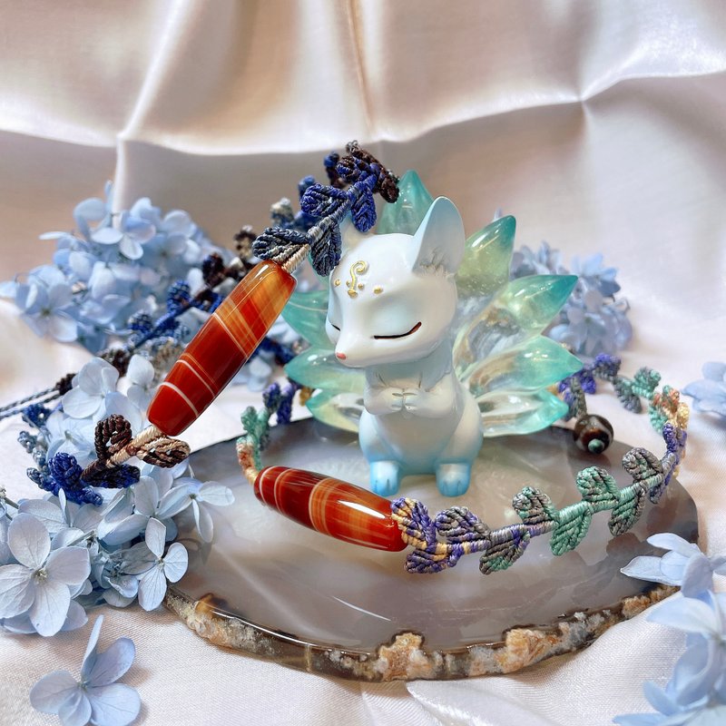 紅纏絲瑪瑙天珠勒子藤葉編織頸圈項鏈 - 項鍊 - 玉石 紅色