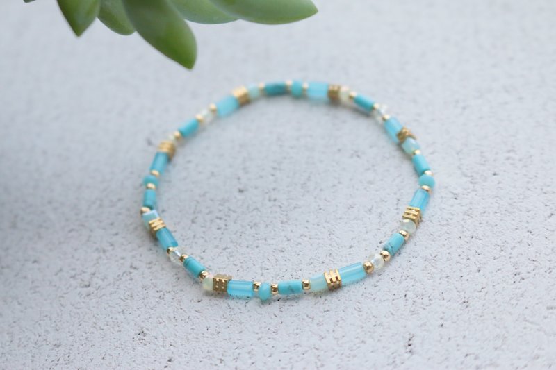 Glass Natural Stone Brass Bracelet 0592 Rainbow Candy - Bracelets - Gemstone Blue